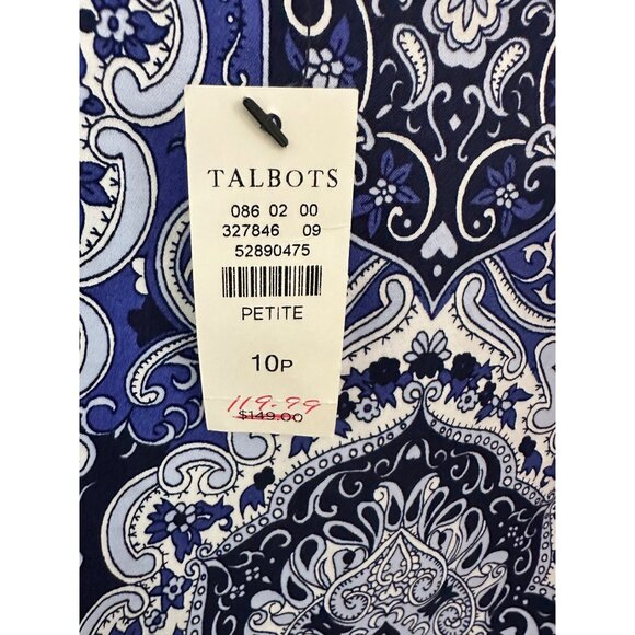 NWT Talbots Blue & White Paisley Print Sheath Dress 10P Petite Officecore Preppy - Picture 8 of 10